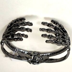 Women's Well Detailed Halloween Gun metal Skeleton Hand cuff Bracelet